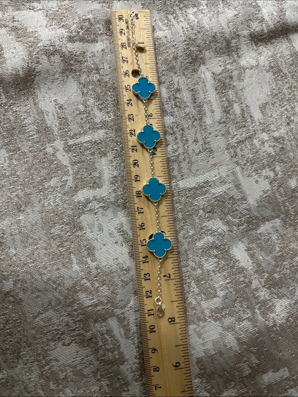 Silver 925 Turquoise Four-Leaf Clover Chain Bracelet - Unbranded